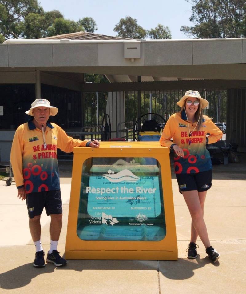 Life Saving Victoria Lifeguards Claude and Freddie with the one-tonne Respect The River tank at Aquamoves.